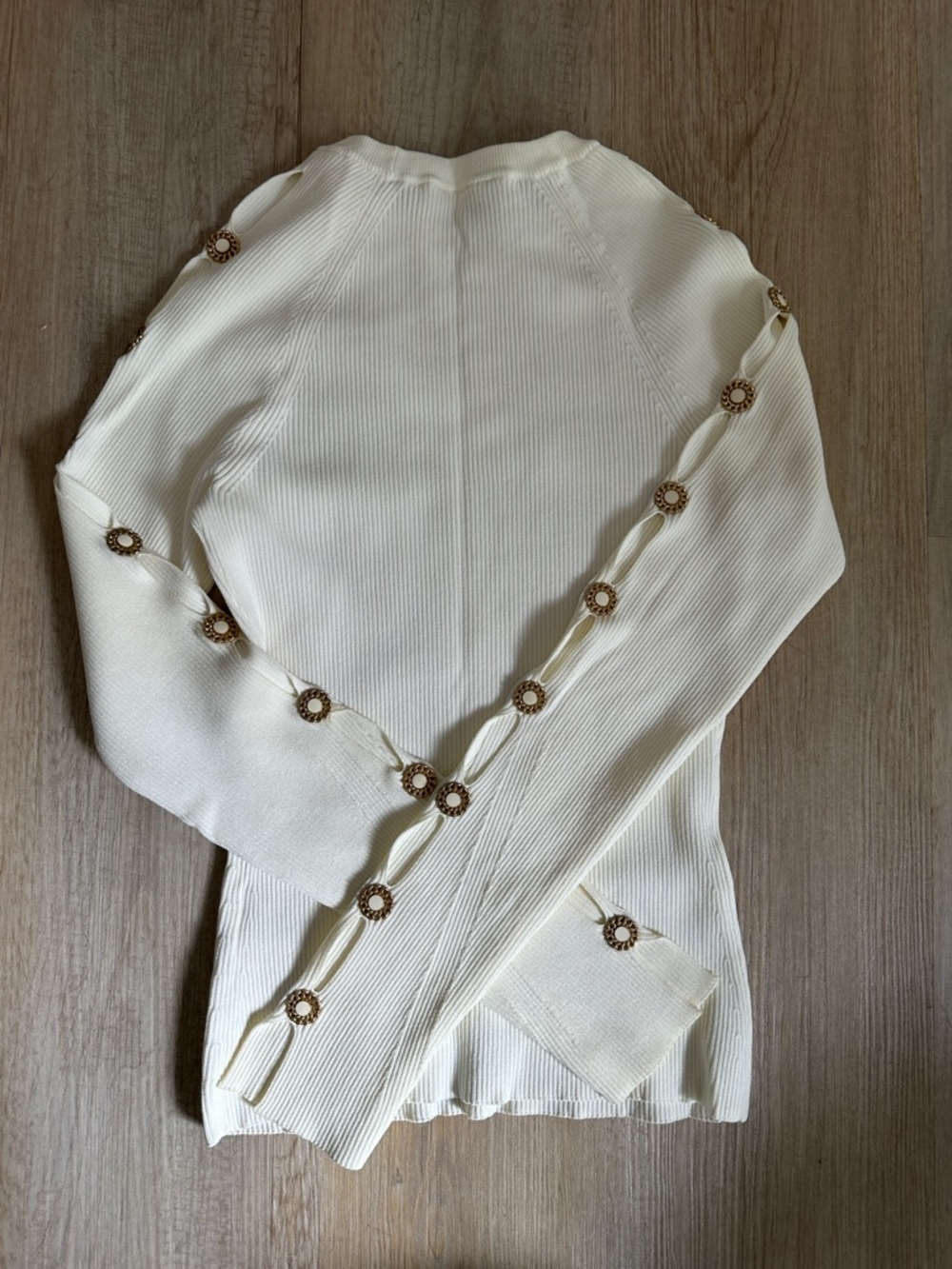 Jonathan Simkhai Ivory Long Sleeve Crewneck Sweater with Button Trim - Picture 4 of 7